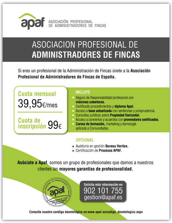 Email enviado en 2016 por APAF a todos los Administradores de Fincas